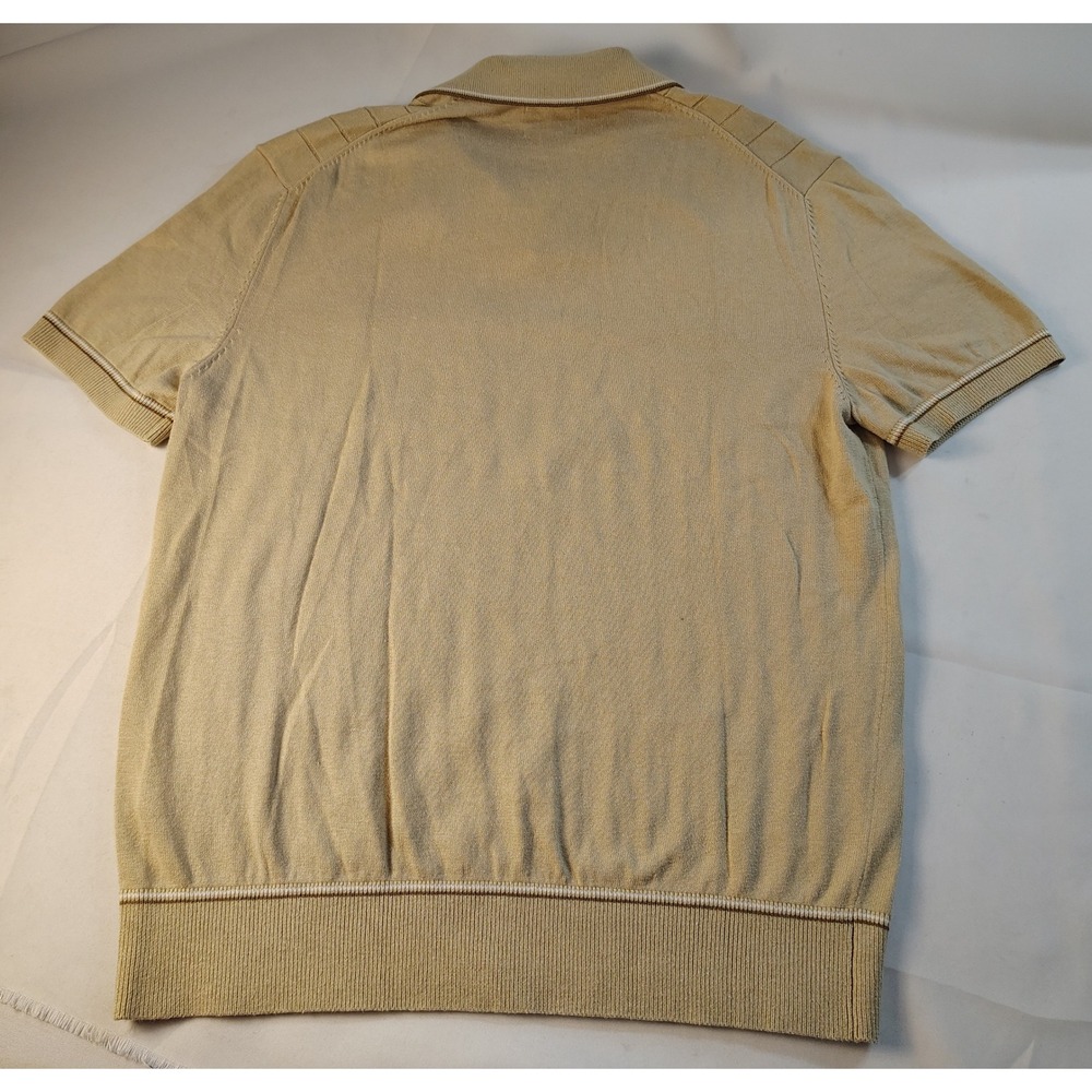 Ben Sherman Mens Tan Ribbed Knit Short Sleeve Polo Shirt V-Neck Size M Striped - Picture 8 of 9